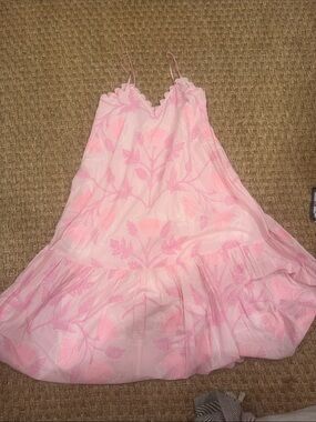 Juliet Dunn Pink Scalloped Cotton Midi Dress